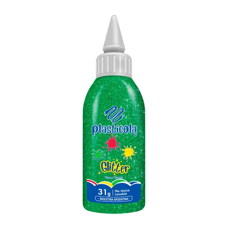 Adhesivo brillo Plasticola verde, 38g. pack de 12 unidades