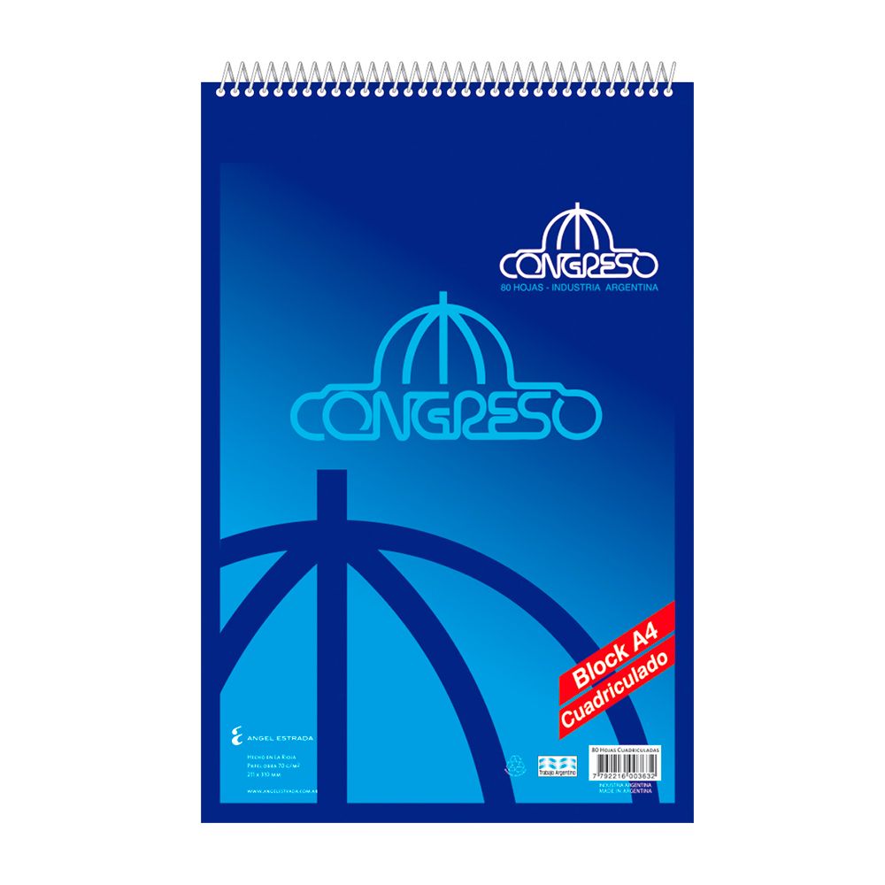 Block A4 espiralado Congreso, 80 hojas cuadriculadas