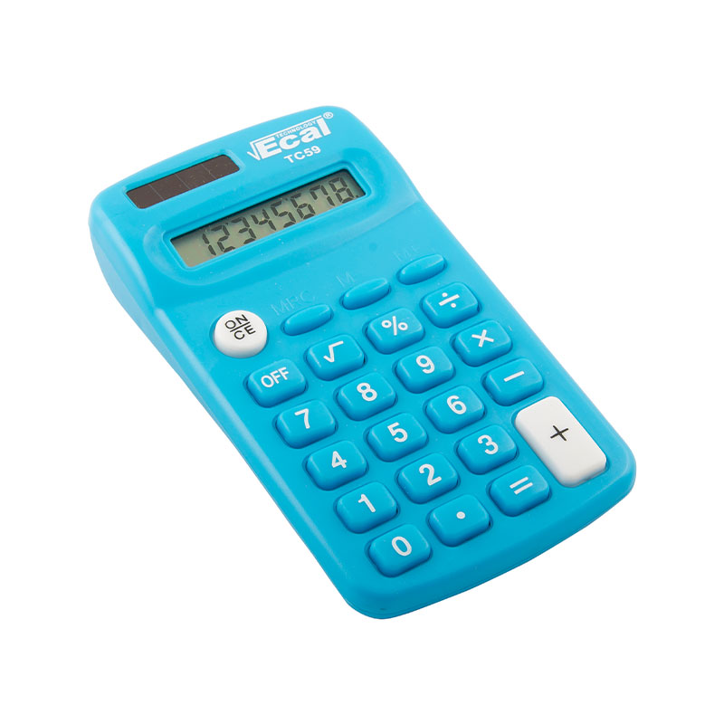 Calculadora TC-59 Celeste Bolsillo Med.113x64x20mm. 8Díg.