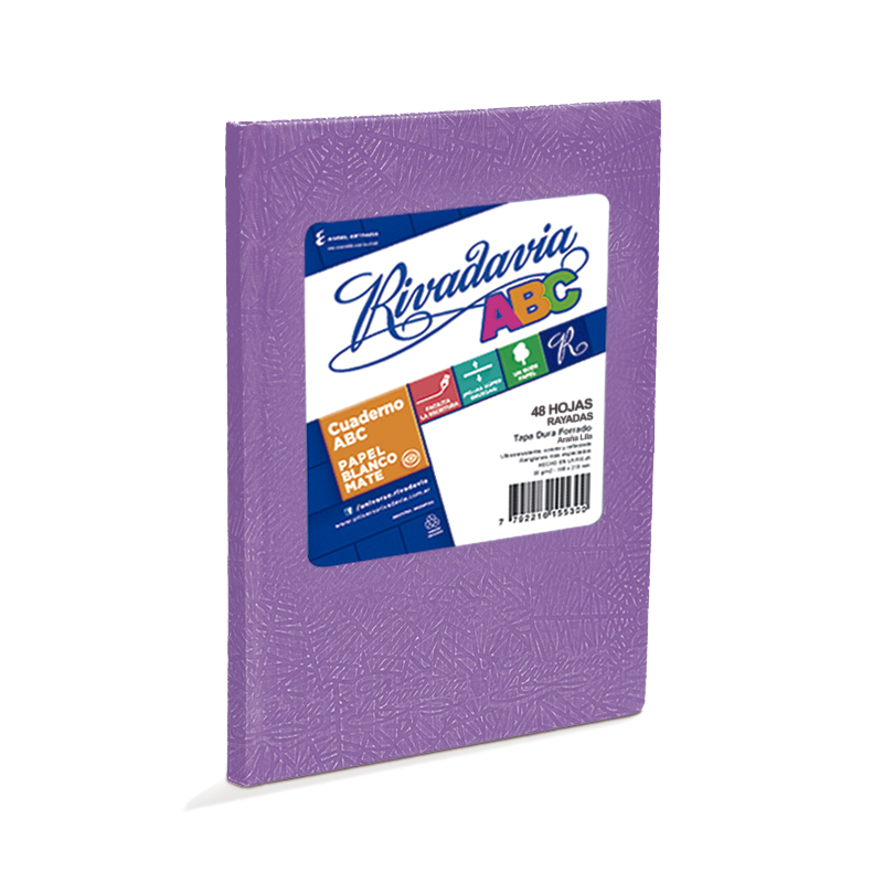 Cuaderno Rivadavia ABC  lila, 19x23cm. 48 hojas rayadas
