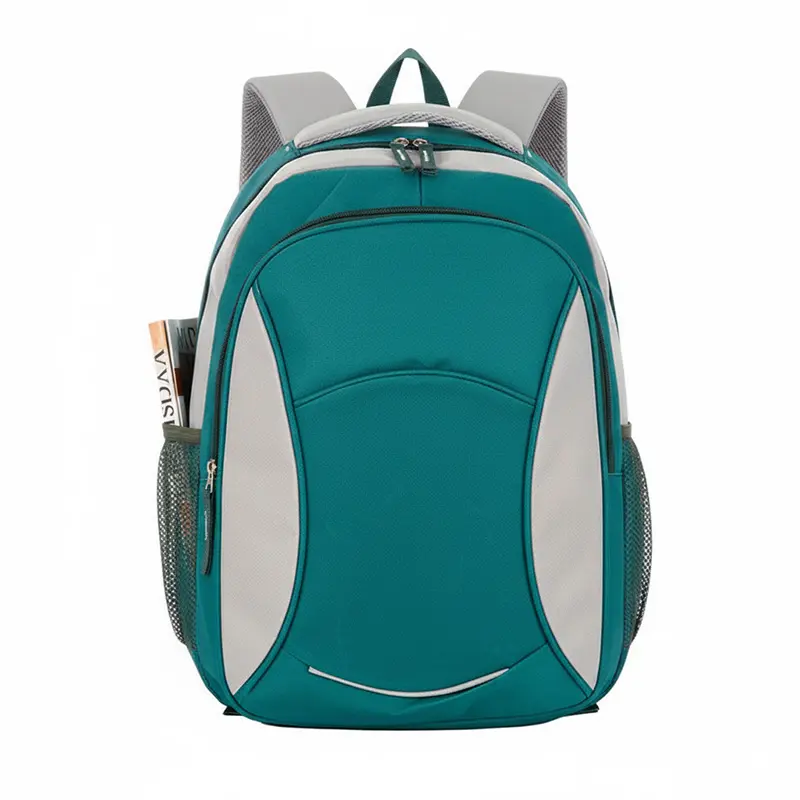 Mochila escolar RQ School lisa 17" verde oscuro y gris
