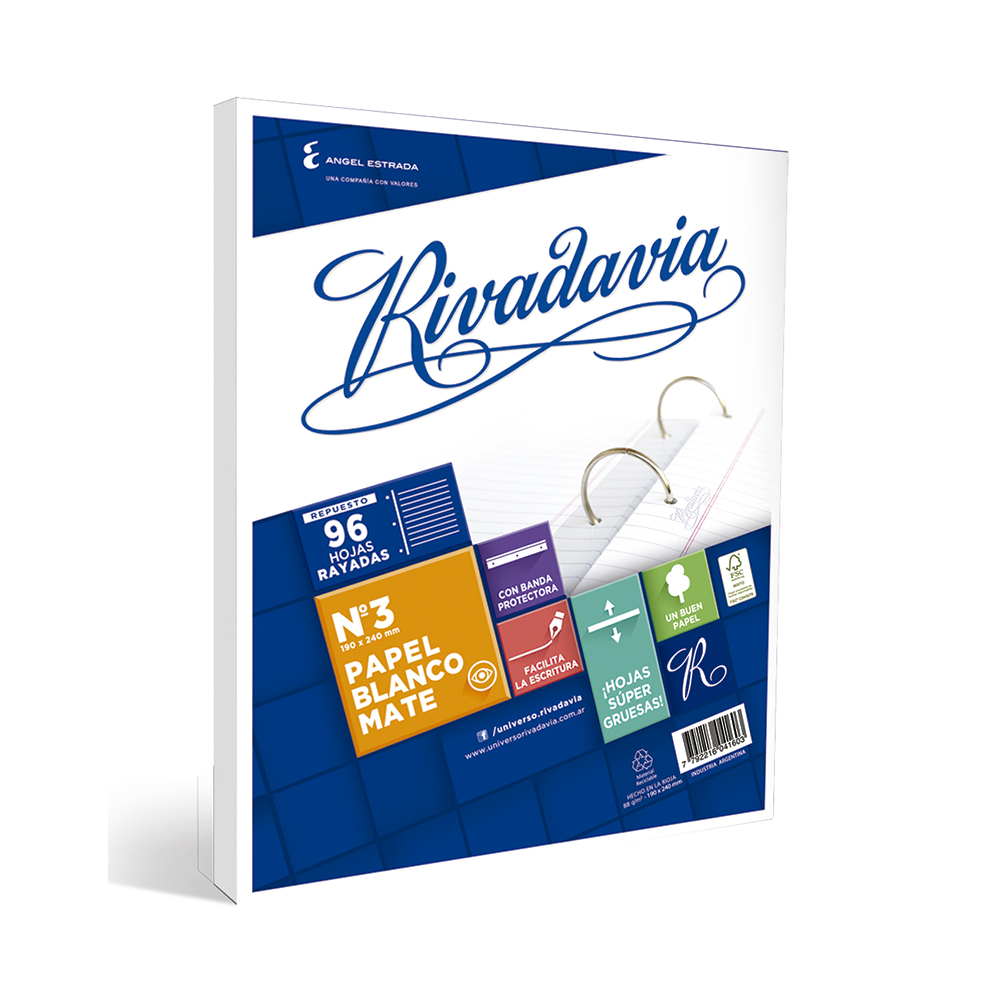 Repuesto Rivadavia Banda, 96 hojas rayadas