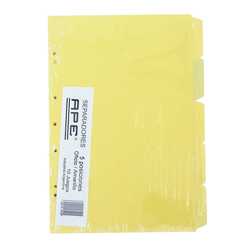 Separador Oficio 5 Posiciones Amarillo X10 