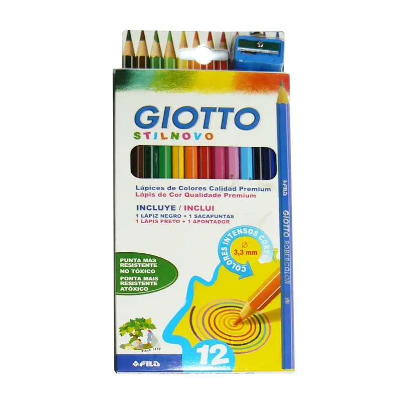 Lápices de colores Giotto largos, de 12 colores + Sacapuntas