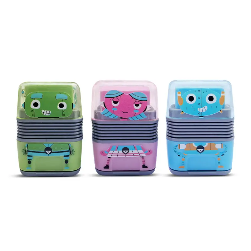 Sacapunta con depósito de dos orificios + Goma Pizzini Robot