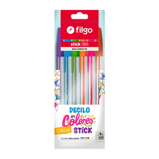 [FILGOBOLX6] Bolígrafo Filgo Stick 026 Medium, 6 colores
