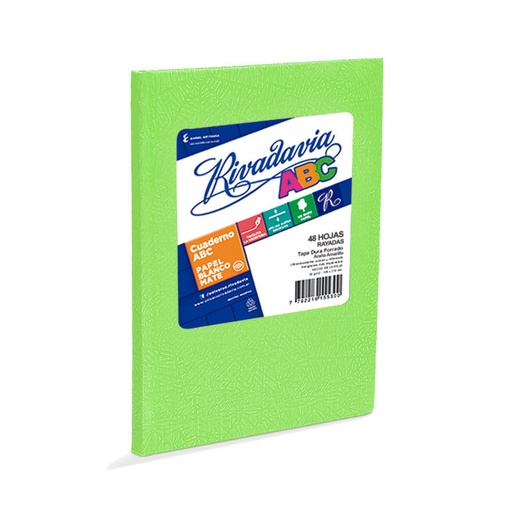 [ABC1923VM48R] Cuaderno Rivadavia ABC  verde manzana, 19x23cm. 48 hojas rayadas