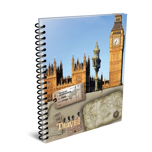 [TRAVELTC150R] Cuaderno Mis Apuntes Travel espiralado tapa rígida, 22x29cm. 150 hojas rayadas