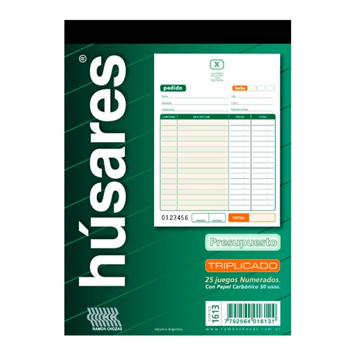[HUSARES1613] Talonario Presupuesto triplicado 1613 Húsares, 25 hojas
