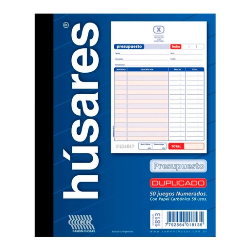 [HUSARES1813] Talonario Presupuesto duplicado 1813 Húsares, 50 hojas