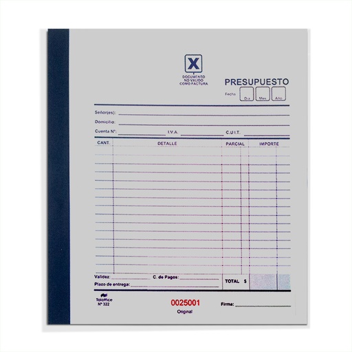 [TALOFFICE222] Talonario Presupuesto duplicado 222 Taloffice 