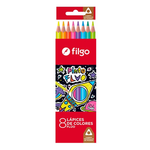 [FILGOPINT8FLU] Lápices de colores Filgo Fluo largos, caja de 8 colores
