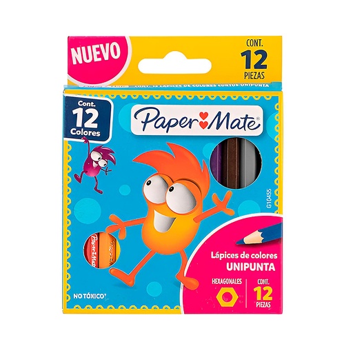 [PAPERPINTX12C] Lápices de colores Paper Mate cortos, de 12 colores