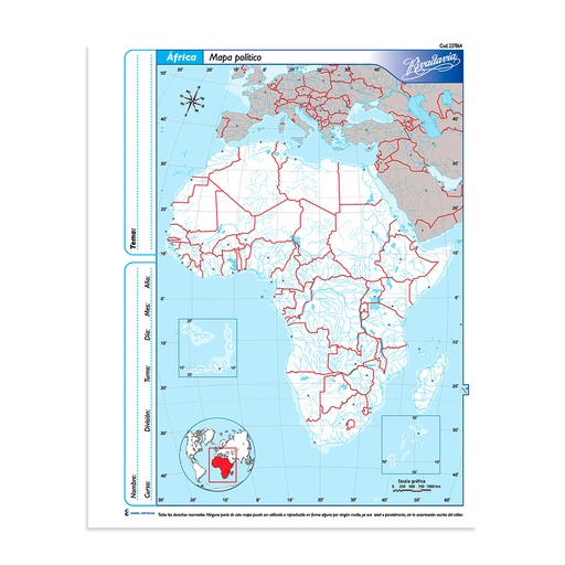 [RIVMAPAFR93] Mapa Africa político Rivadavia N°3, block de 40 mapas