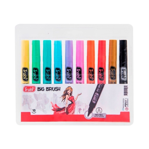 [TRABIBBRUS10] Marcador punta Pincel Trabi Big-Brush Lettering , estuche de 10 unidades